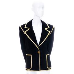 YSL Vintage Black Suede Jacket Gold Leather Documented Sz 40 France 1988