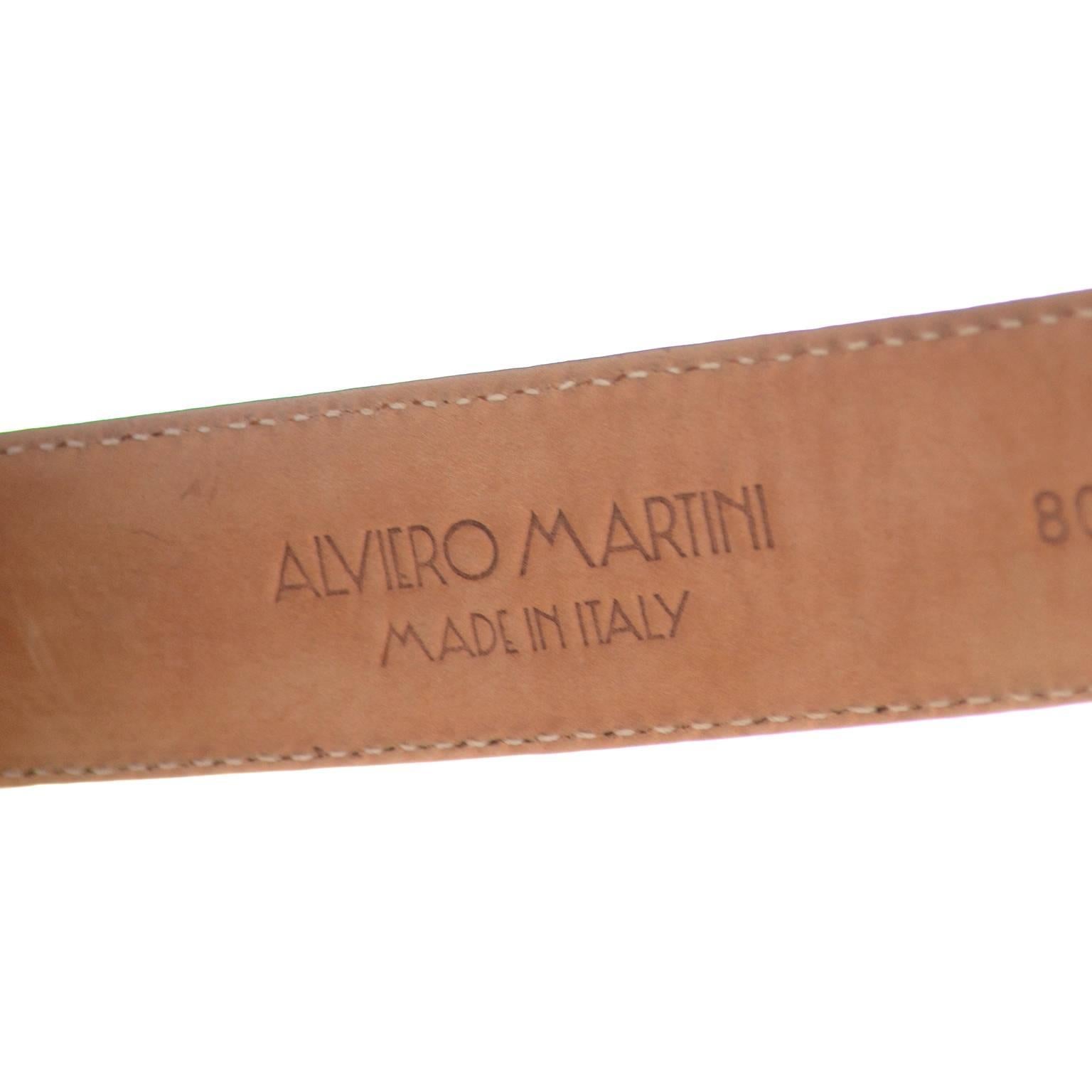 Alviero Martini Leather Geography Belt World Map Belt w/ Gold Globe Buckle In Excellent Condition In Portland, OR