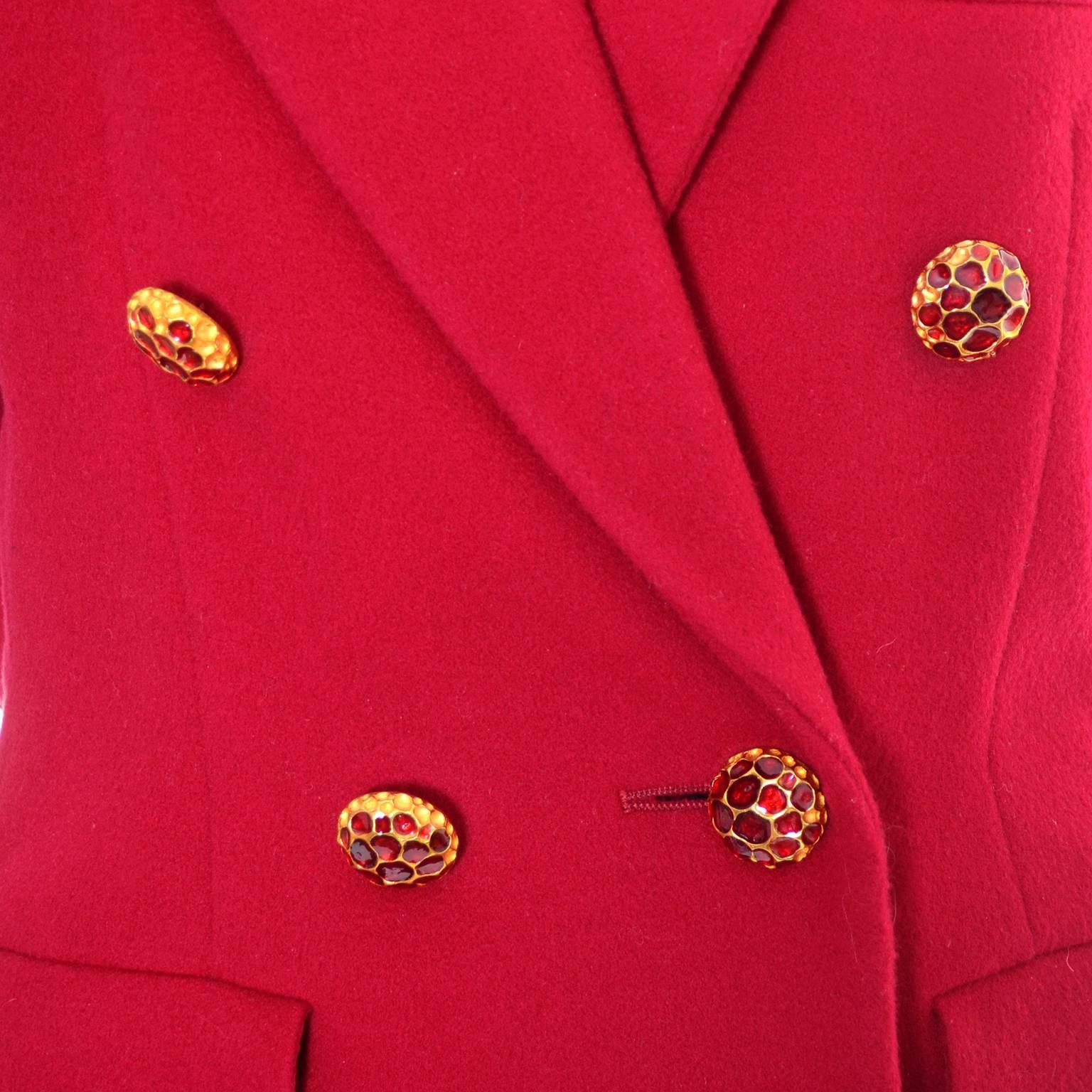 YSL Vintage Yves Saint Laurent Himbeere Rot Wolle Blazer Jacke im Zustand „Hervorragend“ in Portland, OR