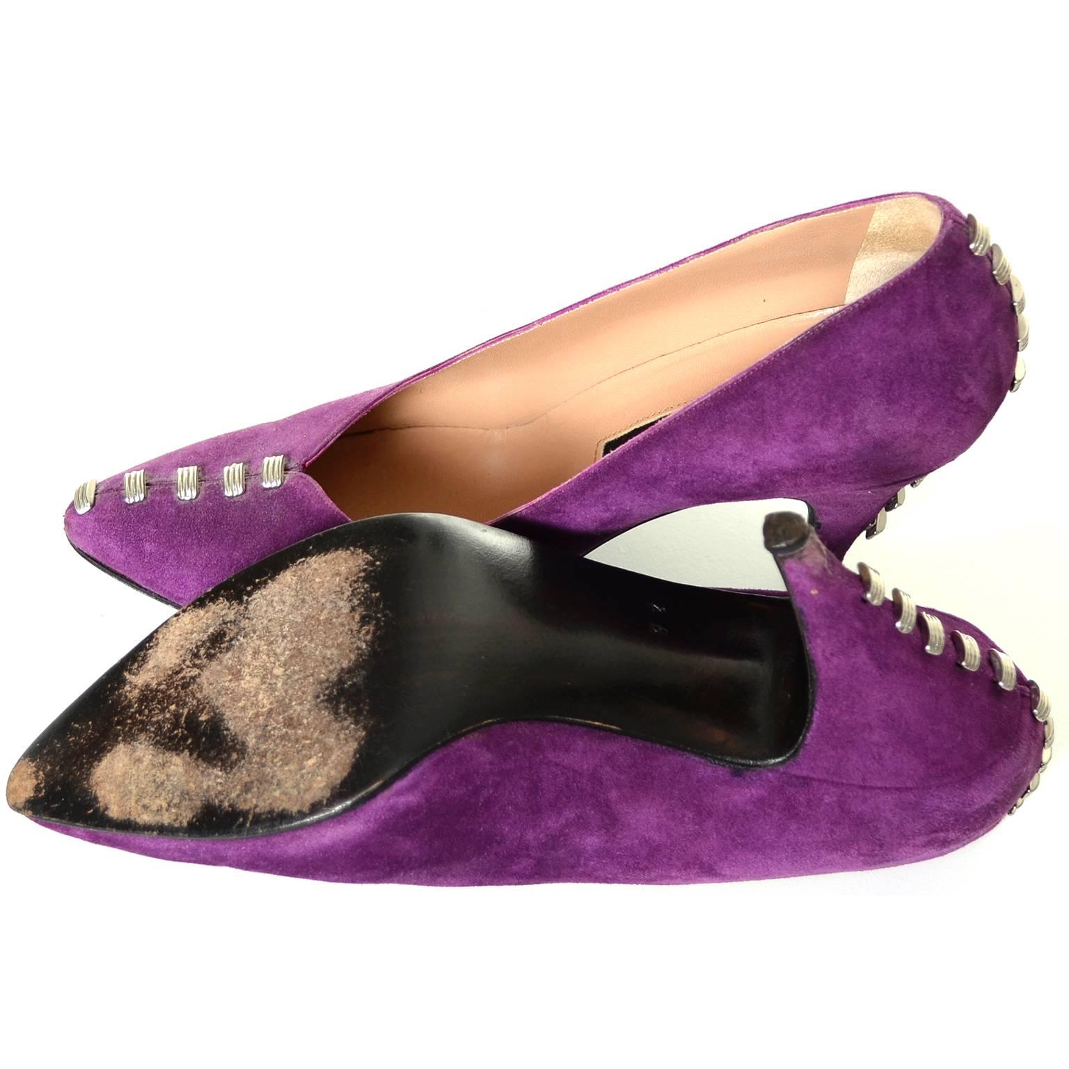 Pink Maud Frizon 1980s Vintage Shoes Purple Suede Heels Studs Italy 37.5 7B