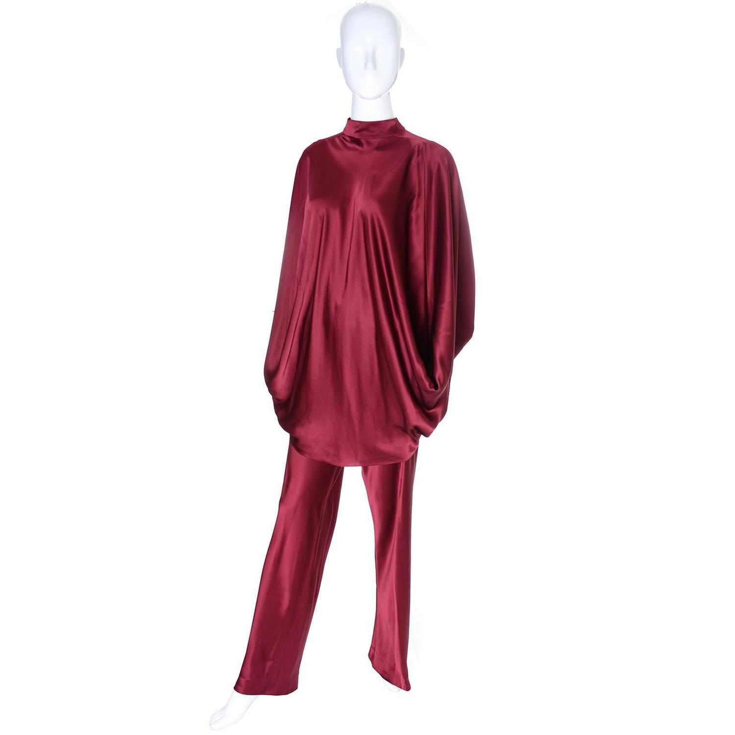 George Stavropoulos Evening Outfit Pants Top Luxurious Burgundy Silk ...