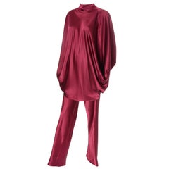 1970s George Stavropoulos Vintage Evening Outfit w Pants & Top in Burgundy Silk