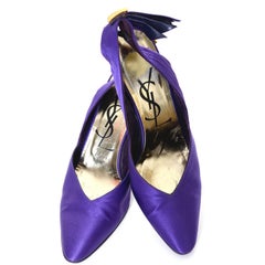 YSL Yves Saint Laurent Vintage Shoes Purple Sling Backs w/ Rhinestone Buckles 8M
