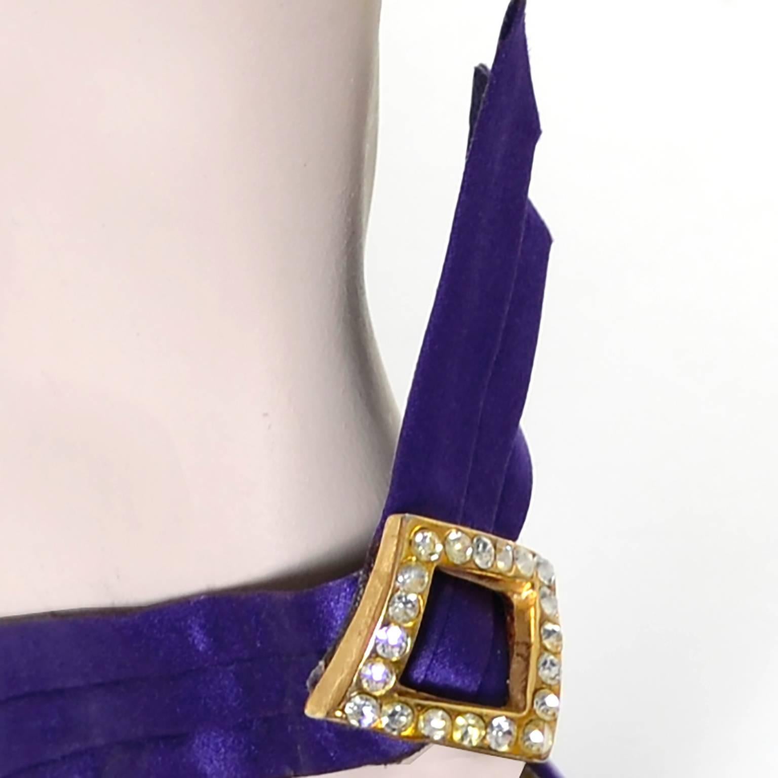 YSL Yves Saint Laurent Vintage Shoes Purple Sling Backs w/ Rhinestone Buckles 8M In Excellent Condition In Portland, OR