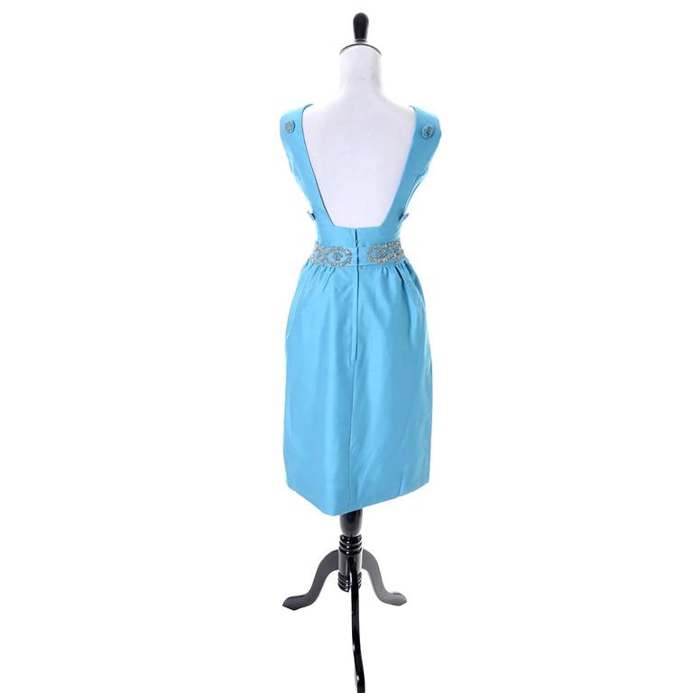 Suzy Perette Vintage Dress Removable Back Panel Beading Blue Silk For ...