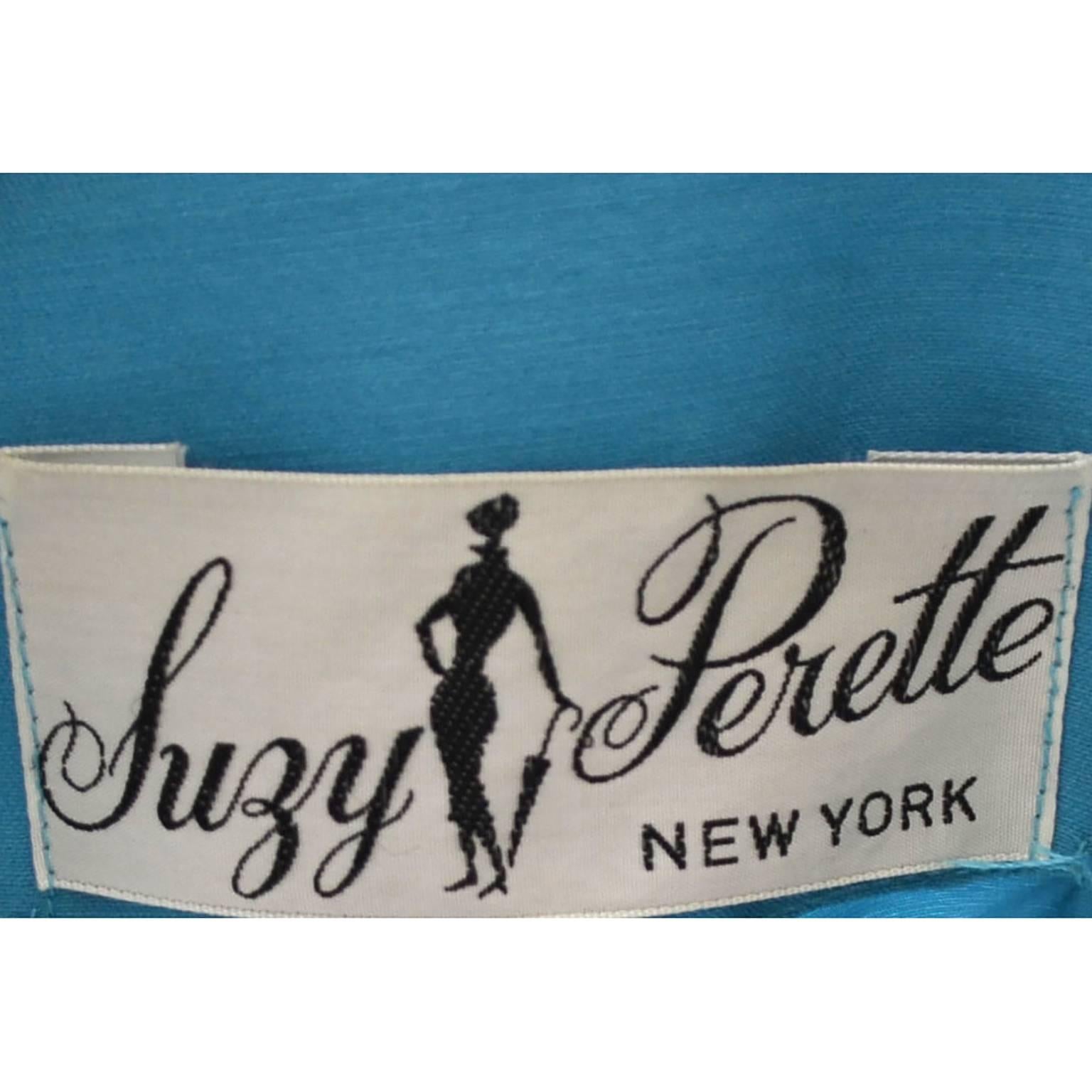 Blue Silk Beaded Suzy Perette Vintage Cape Dress W/ Removable Back Panel  For Sale 5