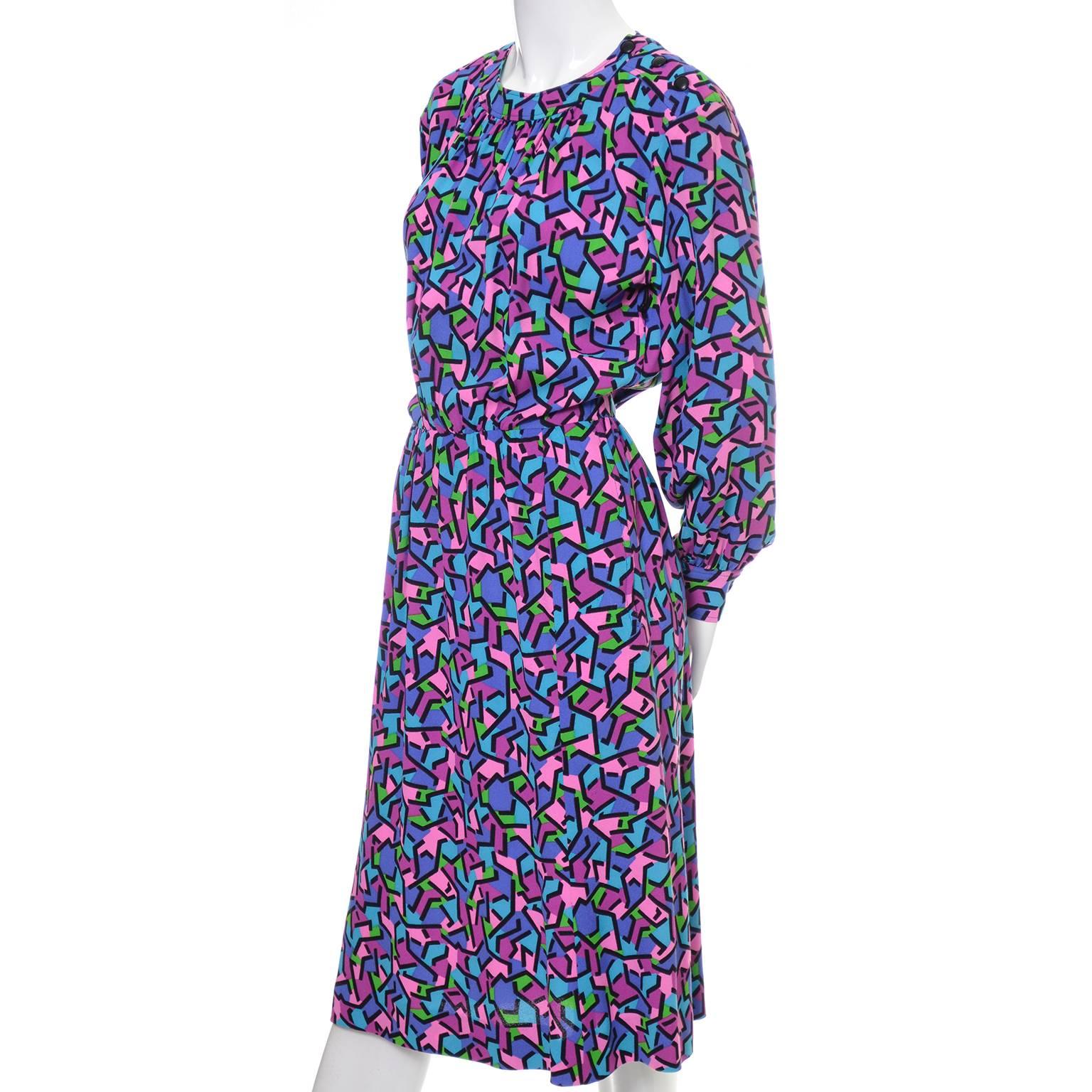 Women's Vintage YSL Silk Dress Abstract Print Yves Saint Laurent Rive Gauche 1970s