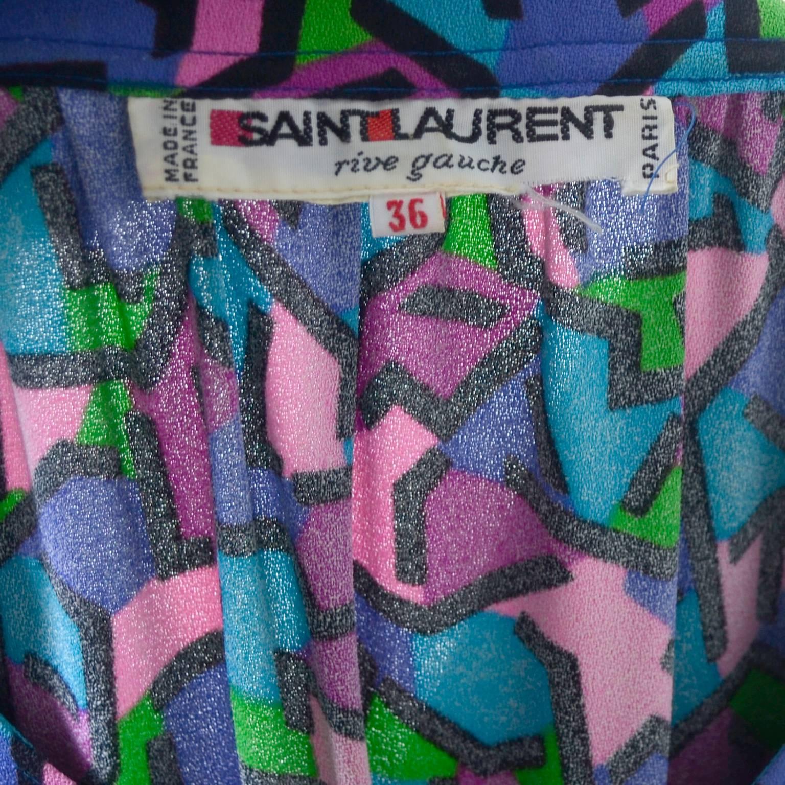 Vintage YSL Silk Dress Abstract Print Yves Saint Laurent Rive Gauche 1970s 2