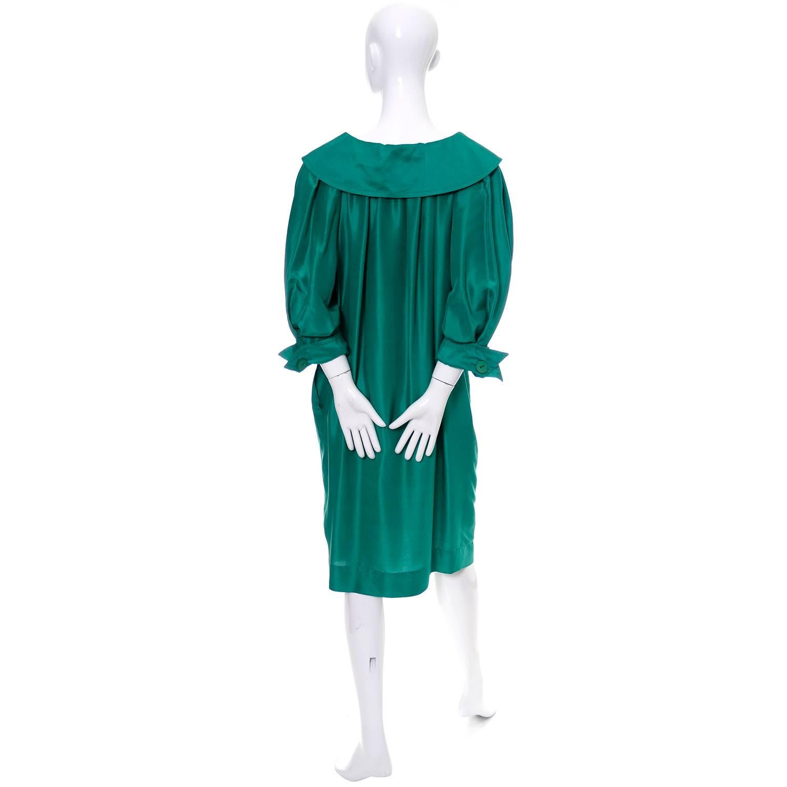 Blue Vintage YSL Dress Yves Saint Laurent Rive Gauche Size 38 Green Silk 1970s