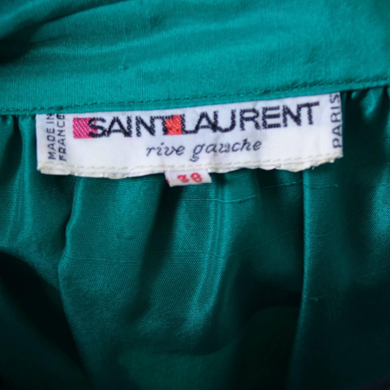 Vintage YSL Dress Yves Saint Laurent Rive Gauche Size 38 Green Silk 1970s In Excellent Condition In Portland, OR