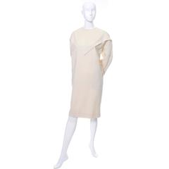 Ronaldus Shamask Avant Garde 1980's Vintage Cream Wool Dress Size 6/8