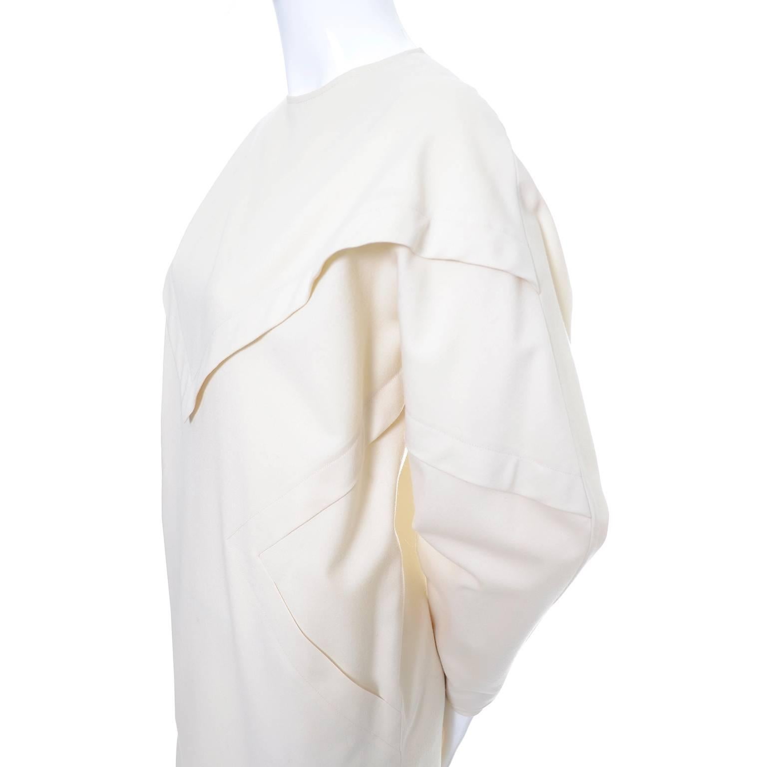 Gray Ronaldus Shamask Avant Garde 1980's Vintage Cream Wool Dress Size 6/8 For Sale