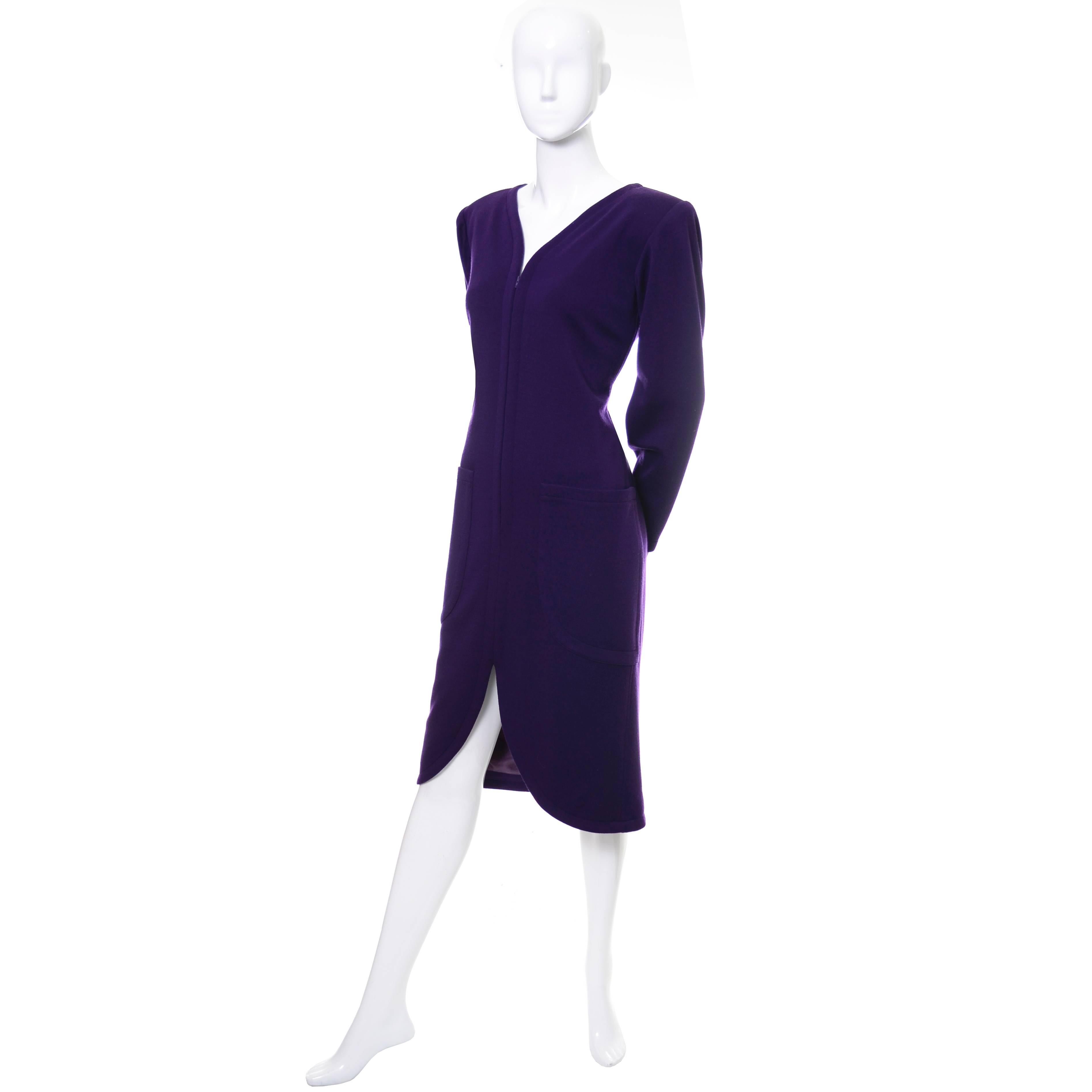 This beautiful YSL vintage dress came from the collection of a woman who purchased many incredible Saint Laurent pieces, mainly in the 1980's and 1990's. This dress has great pockets and zips up the front.  The Saint Laurent Rive Gauche dress has a