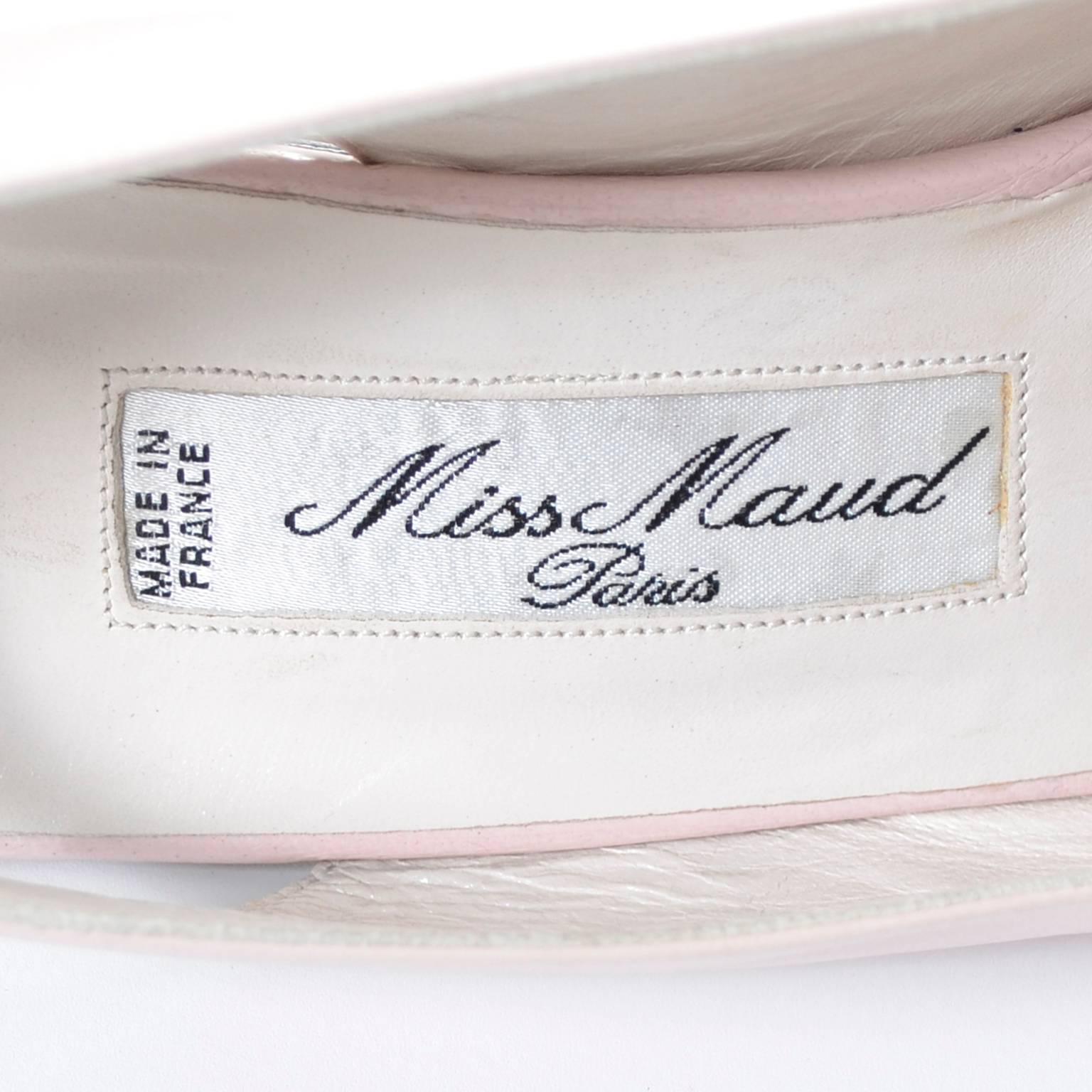 Miss Maud Paris Vintage Schuhe Maud Frizon Rosa Leder Schwarz Peep Toe 37,5 Damen im Angebot