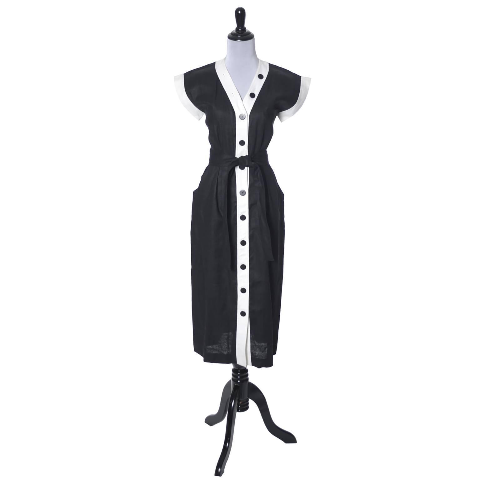 This is an impeccable black and white linen vintage dress from Yves Saint Laurent.  This YSL dress came from an estate that had some of the most amazing designer vintage clothing I have ever come across.  She had every major designer you could