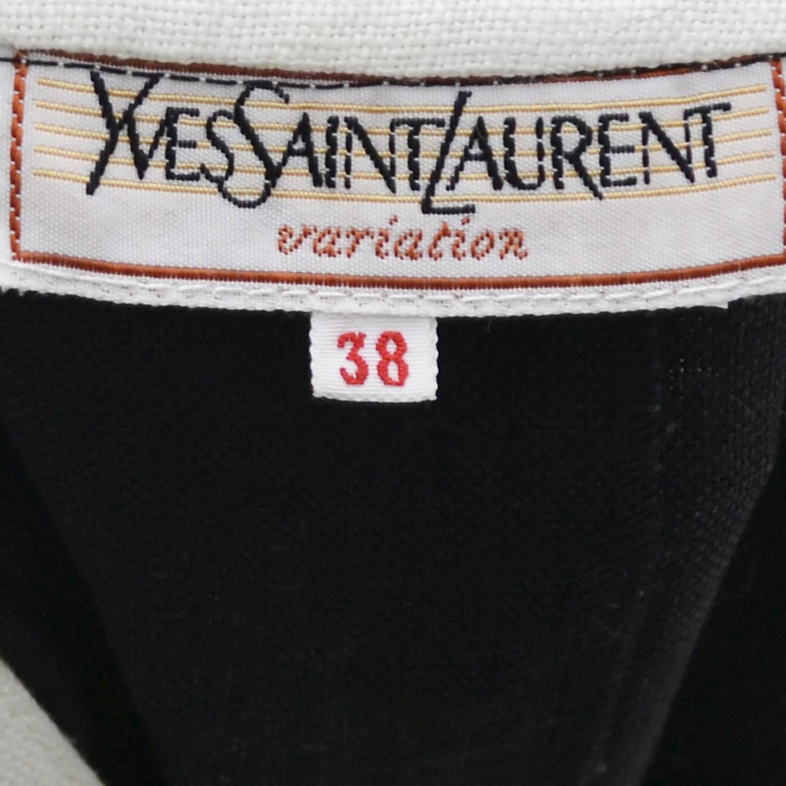 Women's Yves Saint Laurent Early 1980s Black White Linen YSL Vintage Dress Size 38 US 6