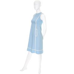 Vintage Geoffrey Beene 1960s Linen Blue Dress Sleeveless W/ Empire Waist