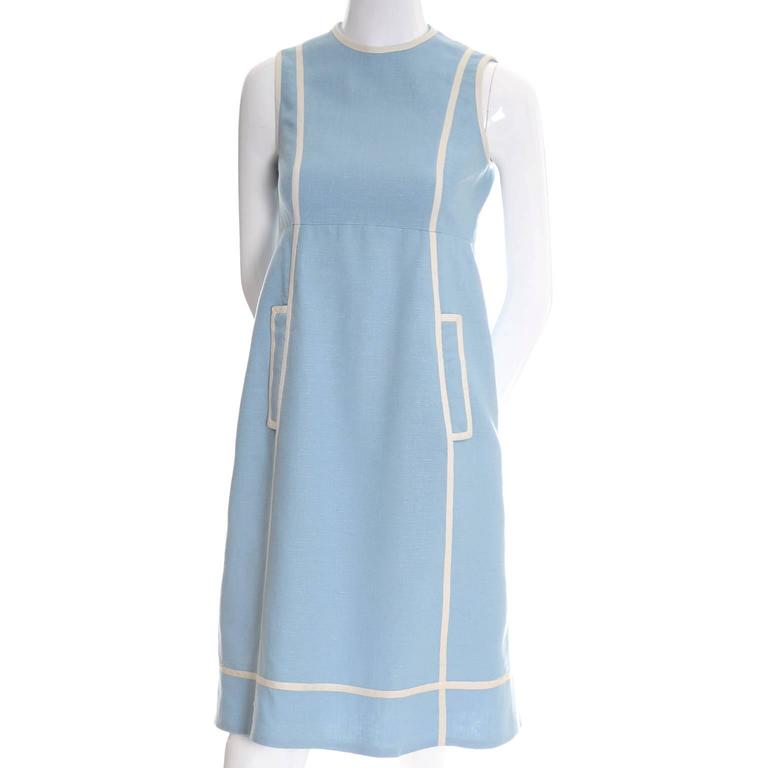 Vintage Geoffrey Beene 1960s Linen Blue Dress Sleeveless W/ Empire ...