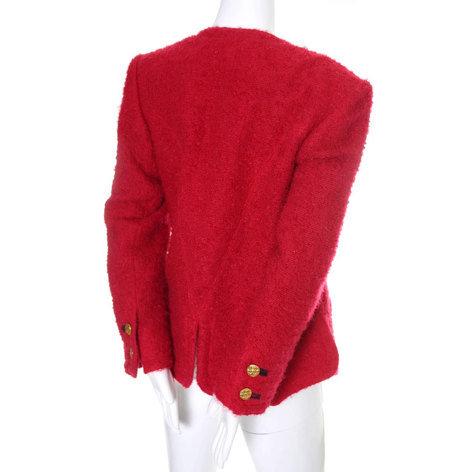 YSL Vintage Rot Boucle Blazer Yves Saint Laurent Rive Gauche Paris Sz 42 Jacke Damen