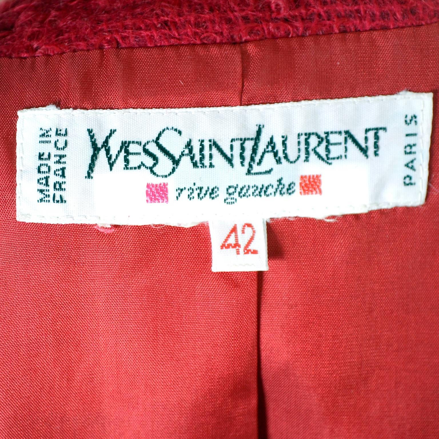 YSL Vintage Red Boucle Blazer Yves Saint Laurent Rive Gauche Paris Sz 42 Jacket In Excellent Condition In Portland, OR