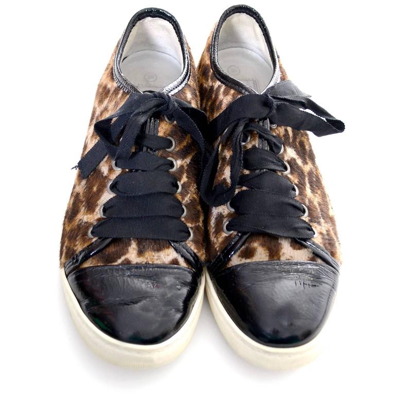 Lanvin Pony Hair Patent Leather Low Top Sneakers Lace Up Tennis Shoes ...