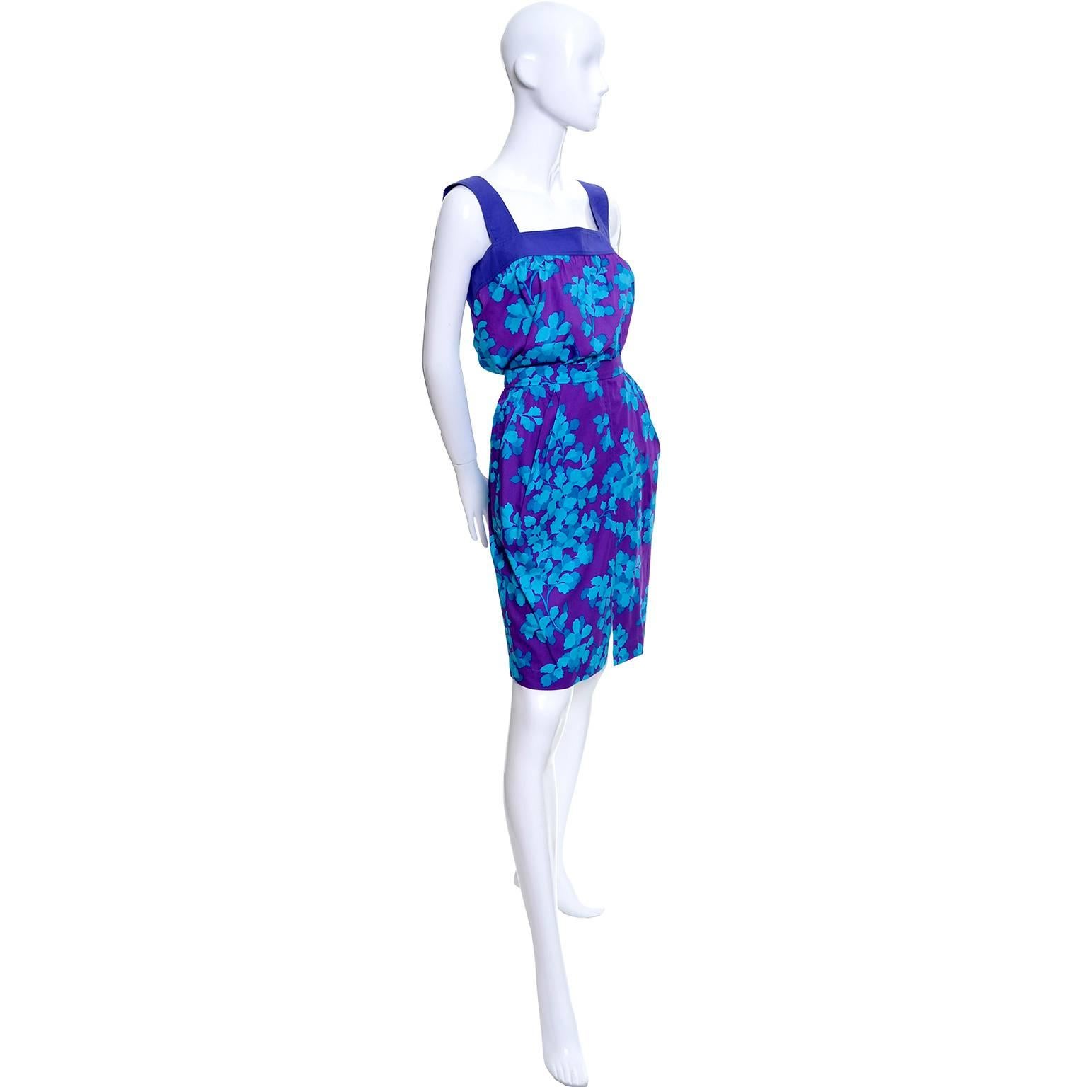 I really love this pretty cotton floral 2 piece dress from YSL! The floral print is in shades of blue and purple, and the skirt has side pleats, side slit pockets, a side zipper and a 7