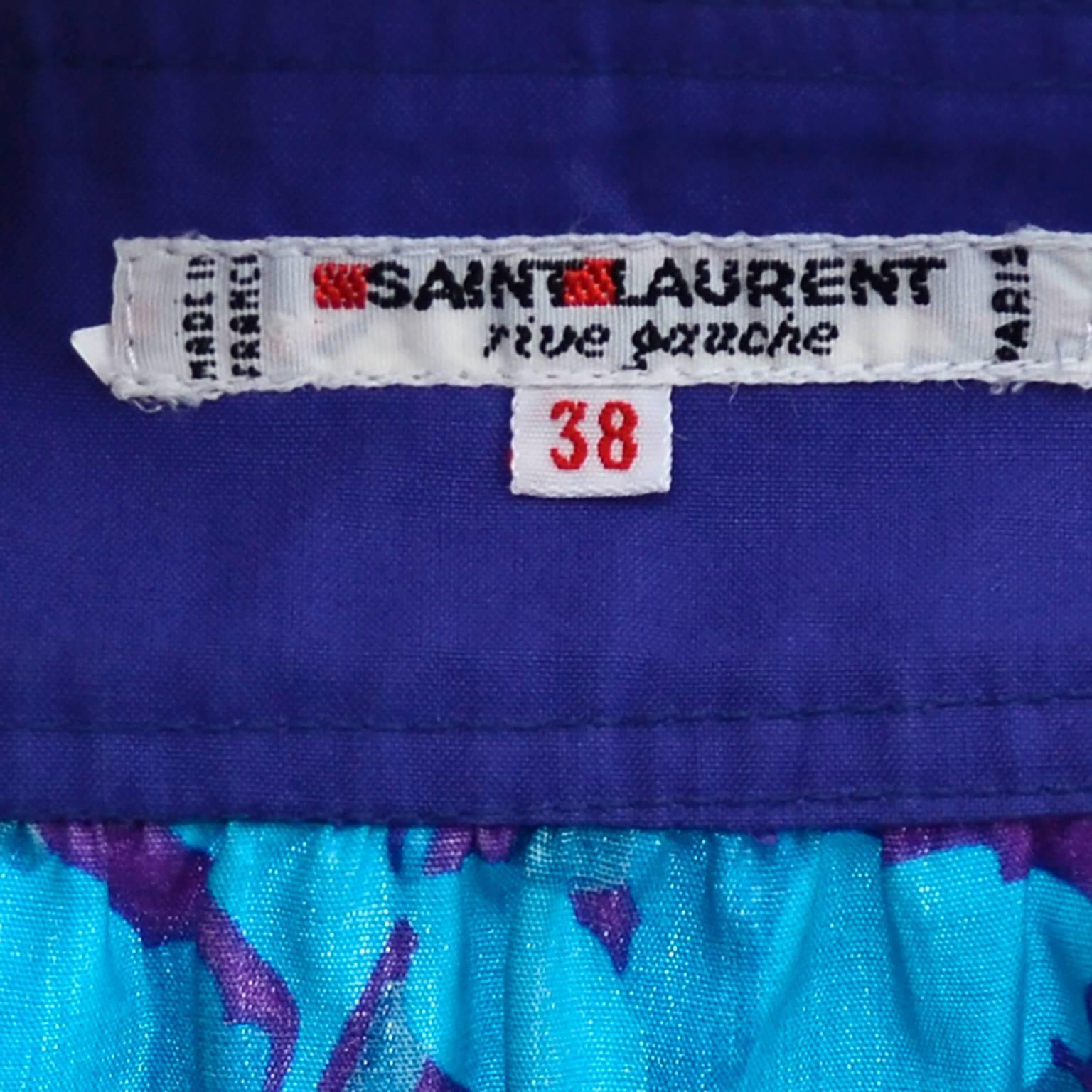 Vintage Yves Saint Laurent 2 pc dress Floral Cotton Skirt Top Outfit YSL Size 38 In Excellent Condition In Portland, OR