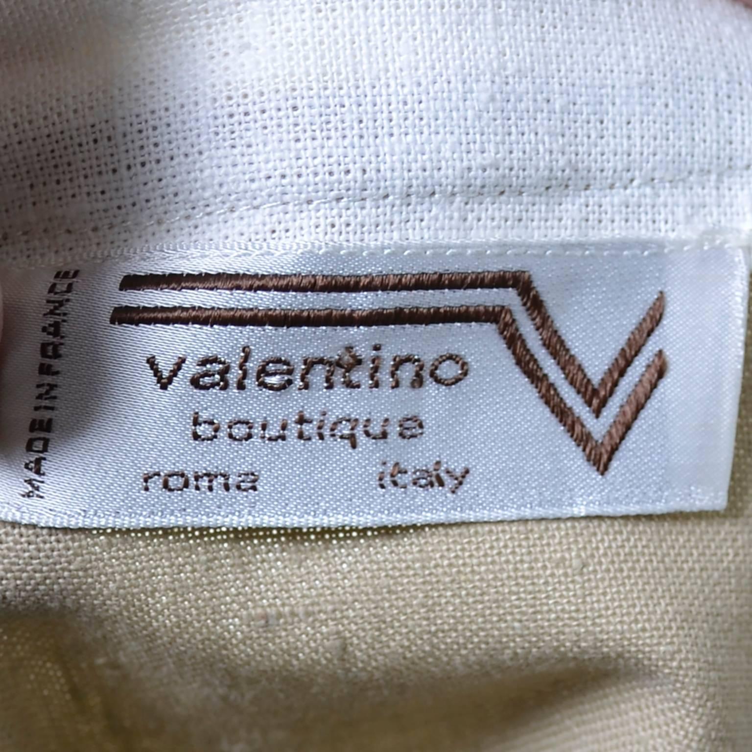 1970s Valentino Vintage 2pc Lino Vestido Falda y Top Conjunto Lino con Ribete Blanco 3