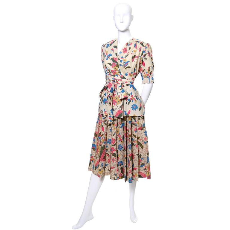 YSL 1970s Vintage 2pc Dress Floral Skirt Top Russian Peasant Yves Saint ...