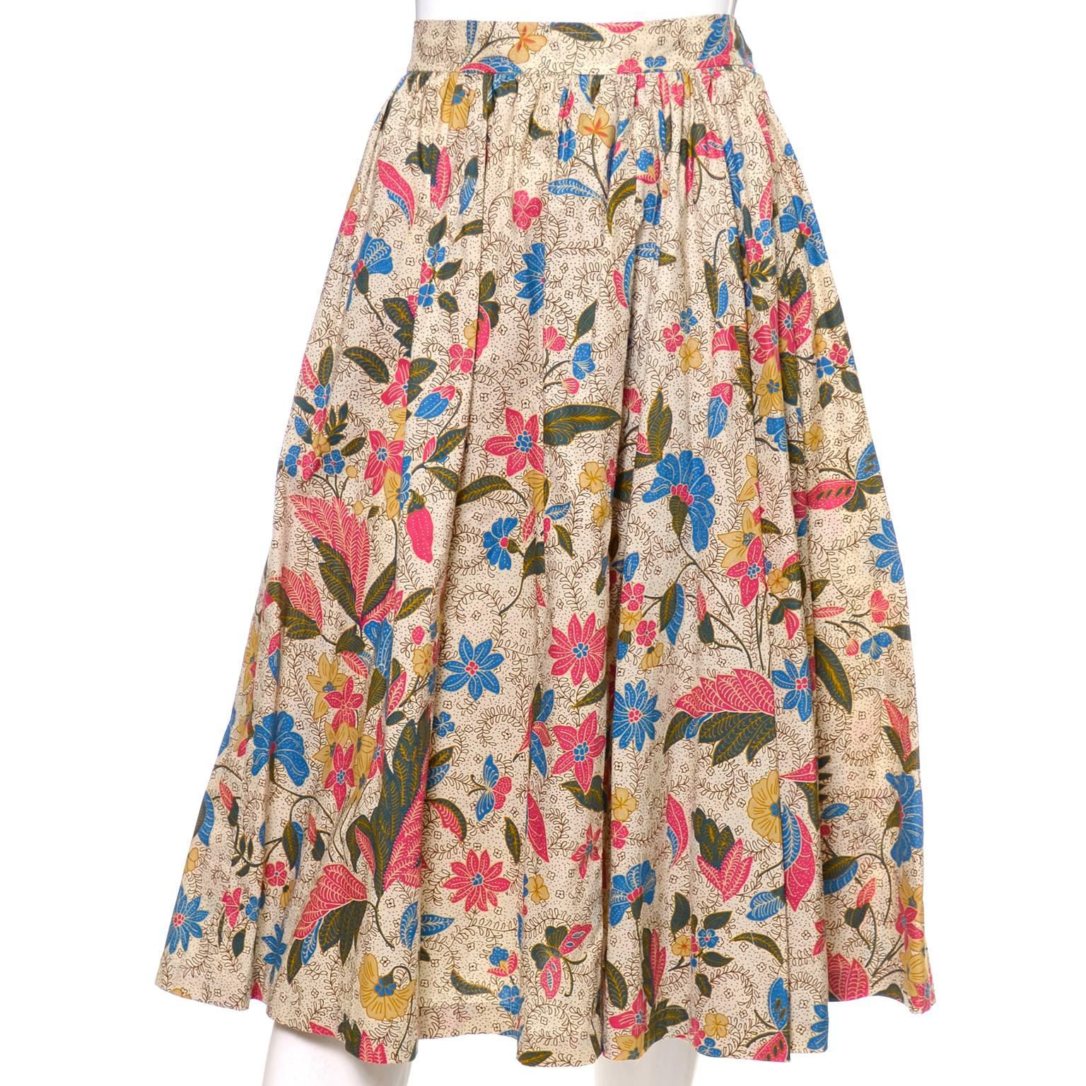 YSL 1970s Vintage 2pc Dress Floral Skirt Top Russian Peasant Yves Saint Laurent In Excellent Condition In Portland, OR