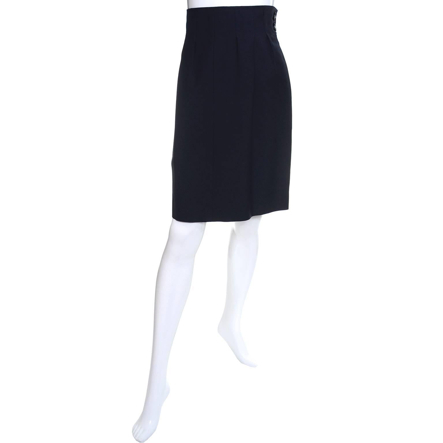 This is a fabulous vintage skirt from Yves Saint Laurent with a high waist, side zipper, and side slit pockets.  This skirt is in excellent condition and is fully lined.  Please use the measurements as a guide for the best fit, but it is labeled a