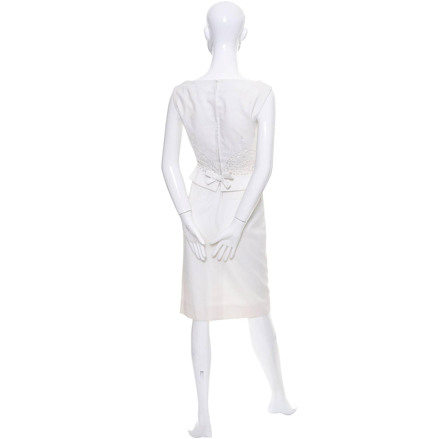 Weißes Piqué-Vintage-Kleid, 2-tlg., Spitze, Mesh, Peek a Boo, Schößchen, Mieder XS im Zustand „Hervorragend“ im Angebot in Portland, OR