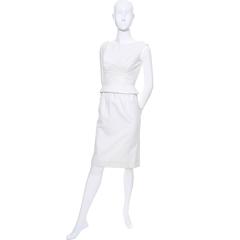 Carlye White Pique Vintage Dress 2pc Lace Mesh Peek a Boo Peplum Bodice XS