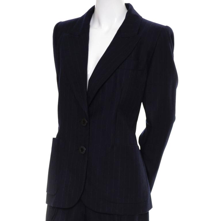 Yves Saint Laurent YSL Vintage Pinstripe Trouser Pant Suit in Cashmere