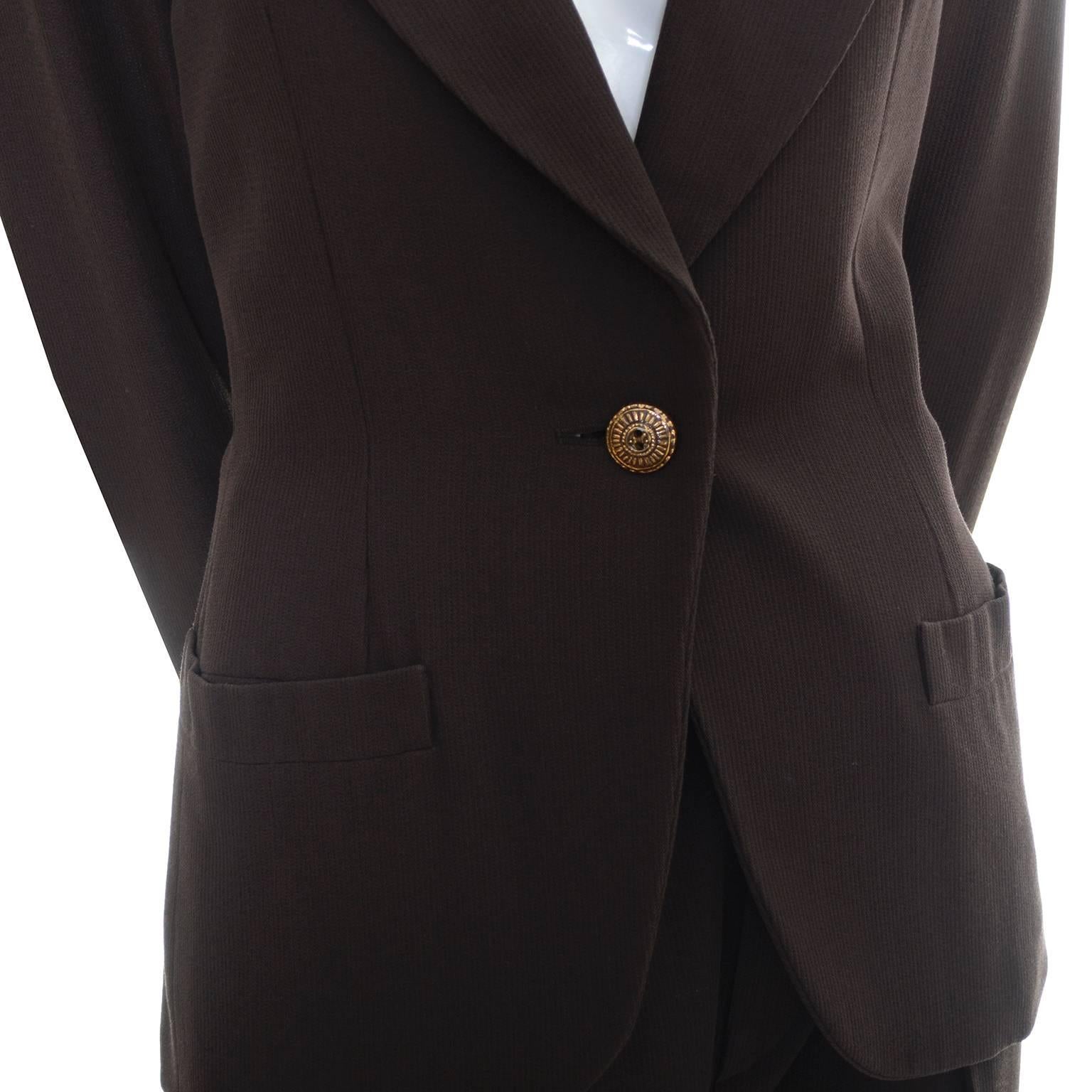 YSL Vintage Finely Ribbed Wool Pantsuit French Size 40 US 8 Yves Saint Laurent In Excellent Condition In Portland, OR