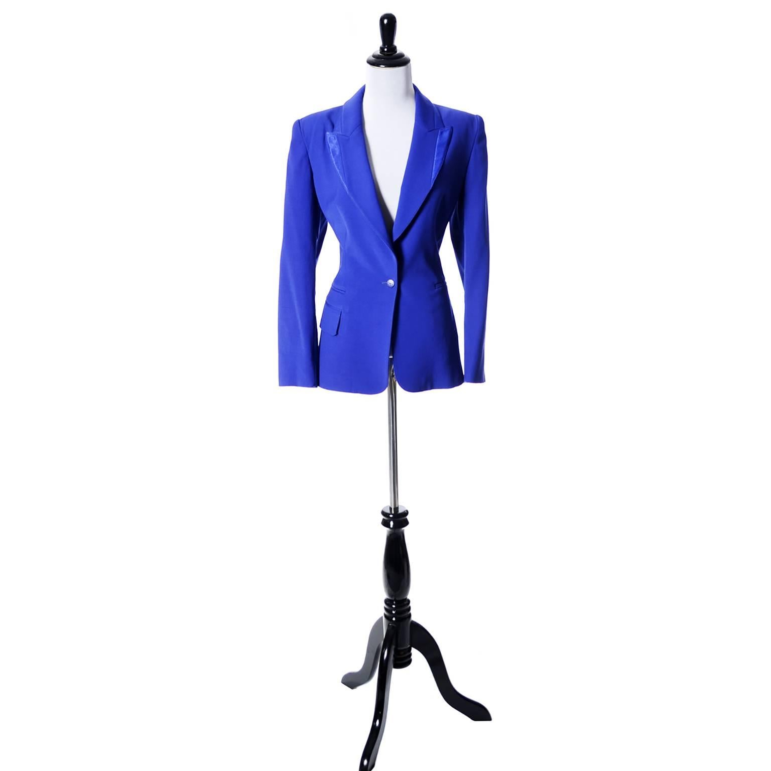 Claude Montana Vintage Blazer aus Wolle mit Satinbesatz aus Wolle, Größe 42 8 (Violett)