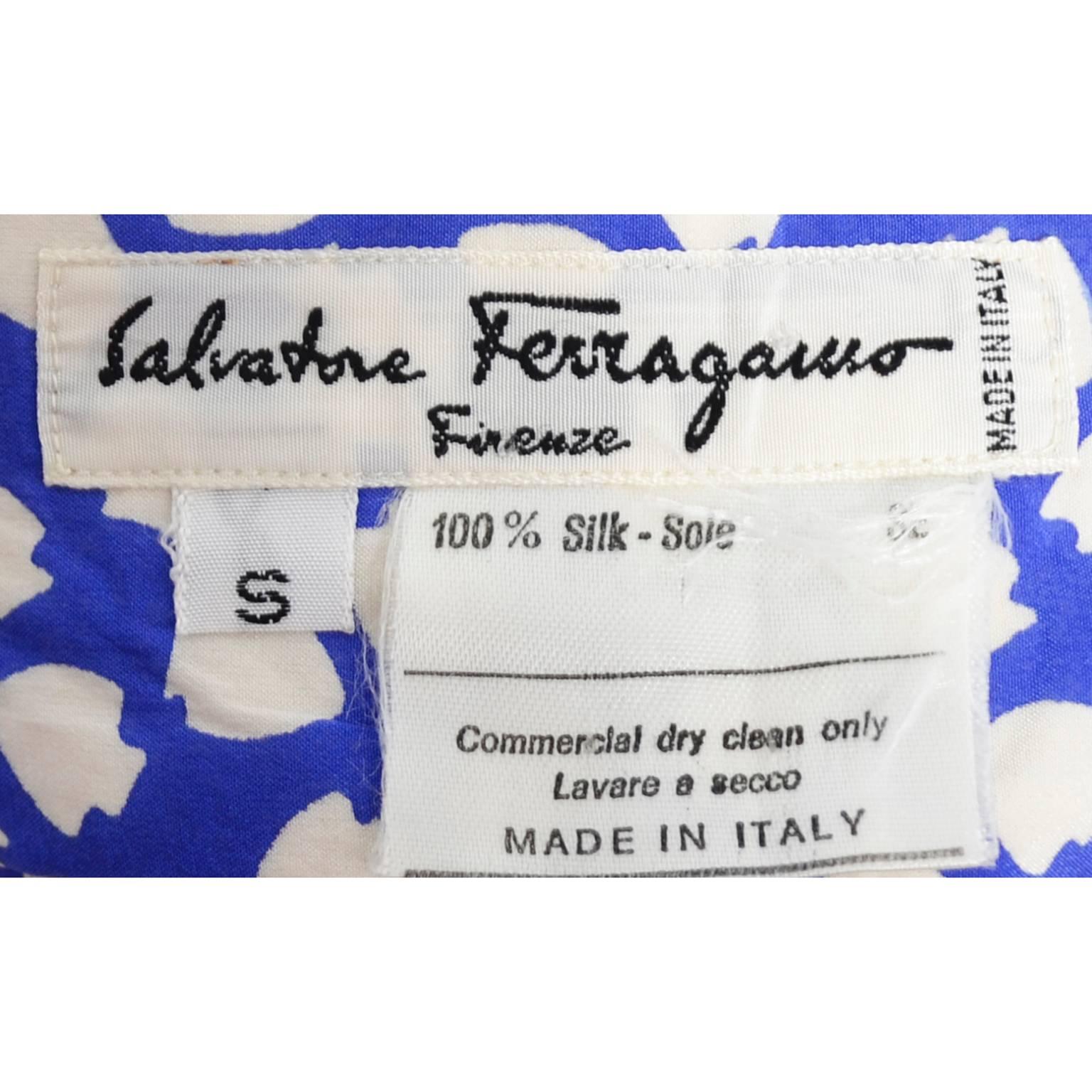 Vintage Ferragamo Blue 2 piece Skirt & Blouse Silk Dress Spades Novelty Print  In Excellent Condition In Portland, OR