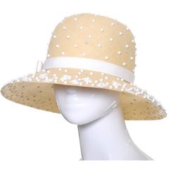1960s Vintage Hat Deadstock Kurt Jr Tom Hann Straw Beaded Rhinestones Tags