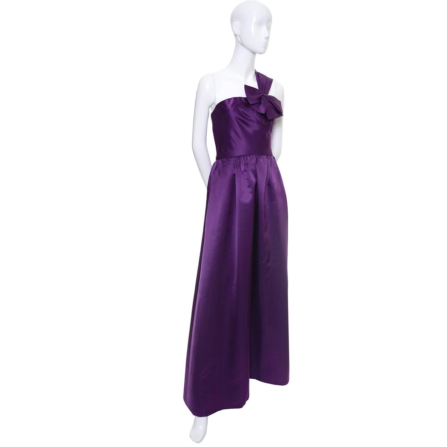 Vintage Purple Dress by Victoria Royal Satin Evening Gown One Shoulder I Magnin 1