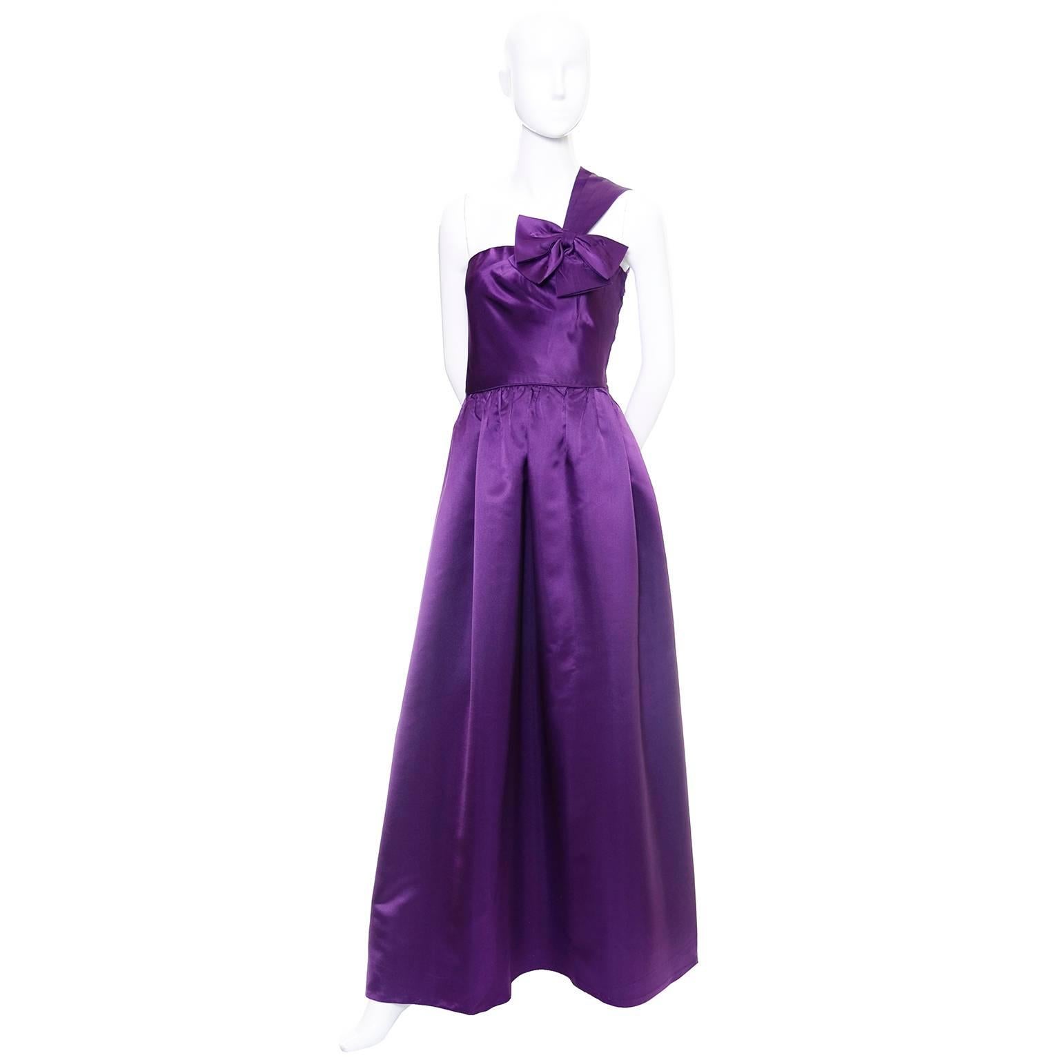 Women's Vintage Purple Dress by Victoria Royal Satin Evening Gown One Shoulder I Magnin