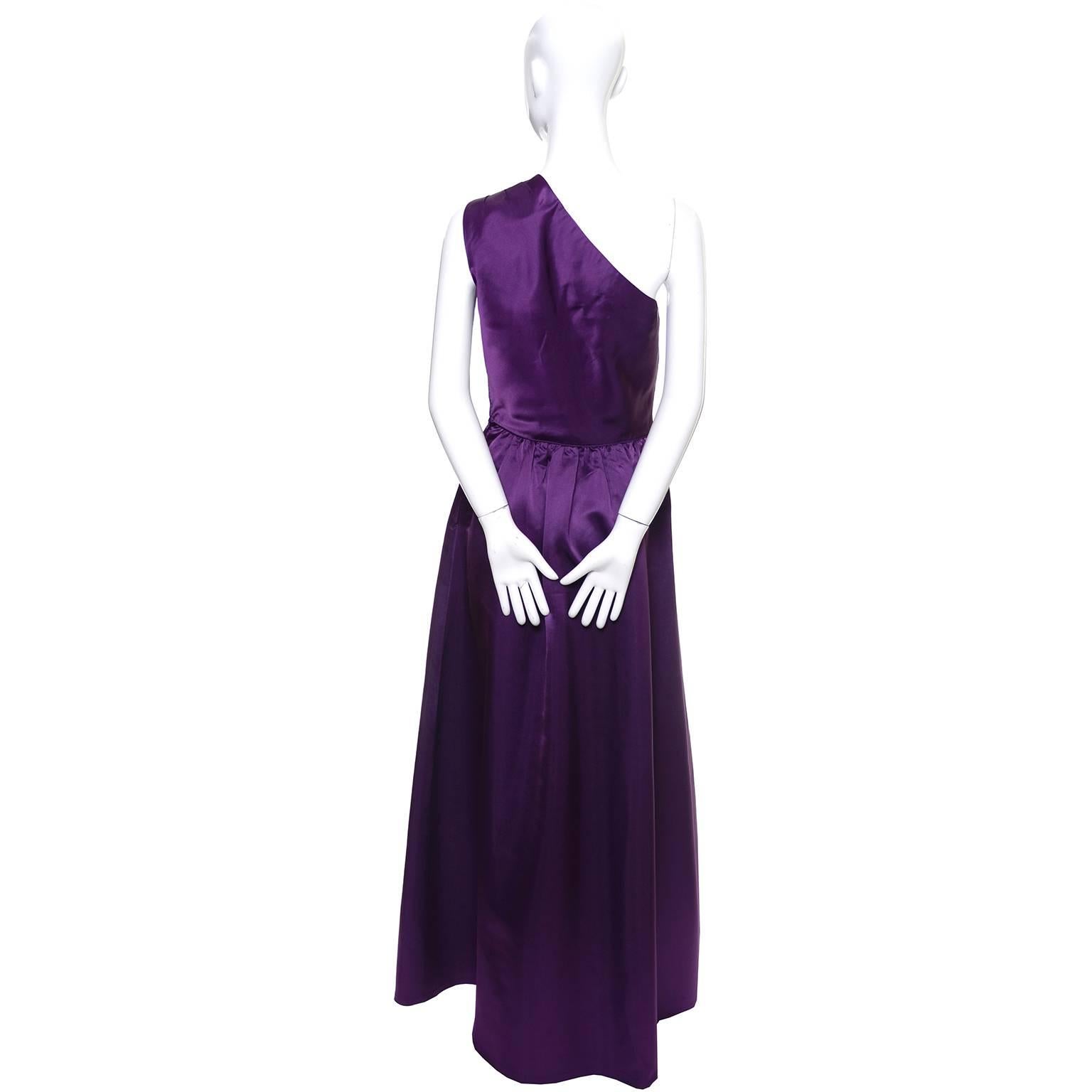 Vintage Purple Dress by Victoria Royal Satin Evening Gown One Shoulder I Magnin 2