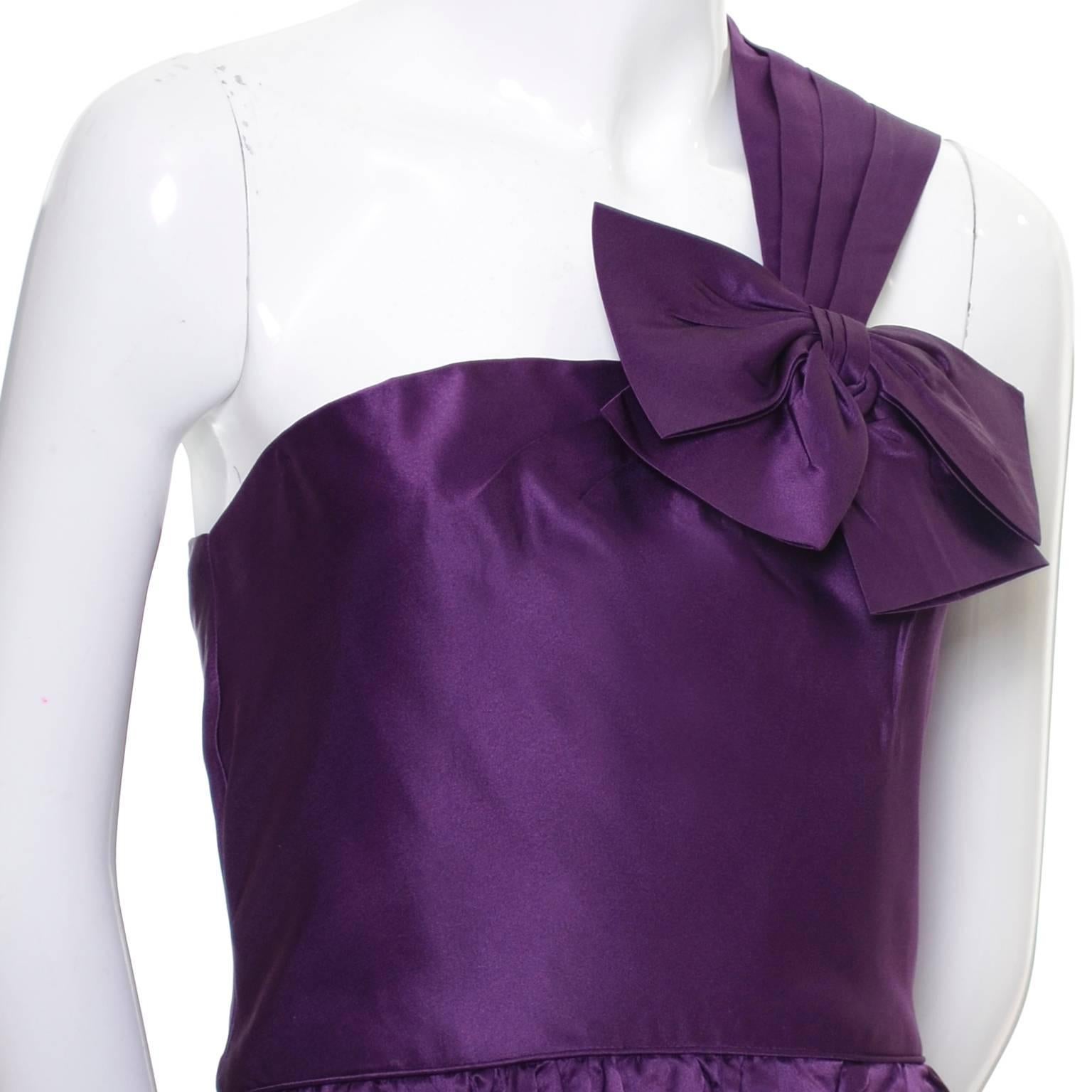 Vintage Purple Dress by Victoria Royal Satin Evening Gown One Shoulder I Magnin In Excellent Condition In Portland, OR
