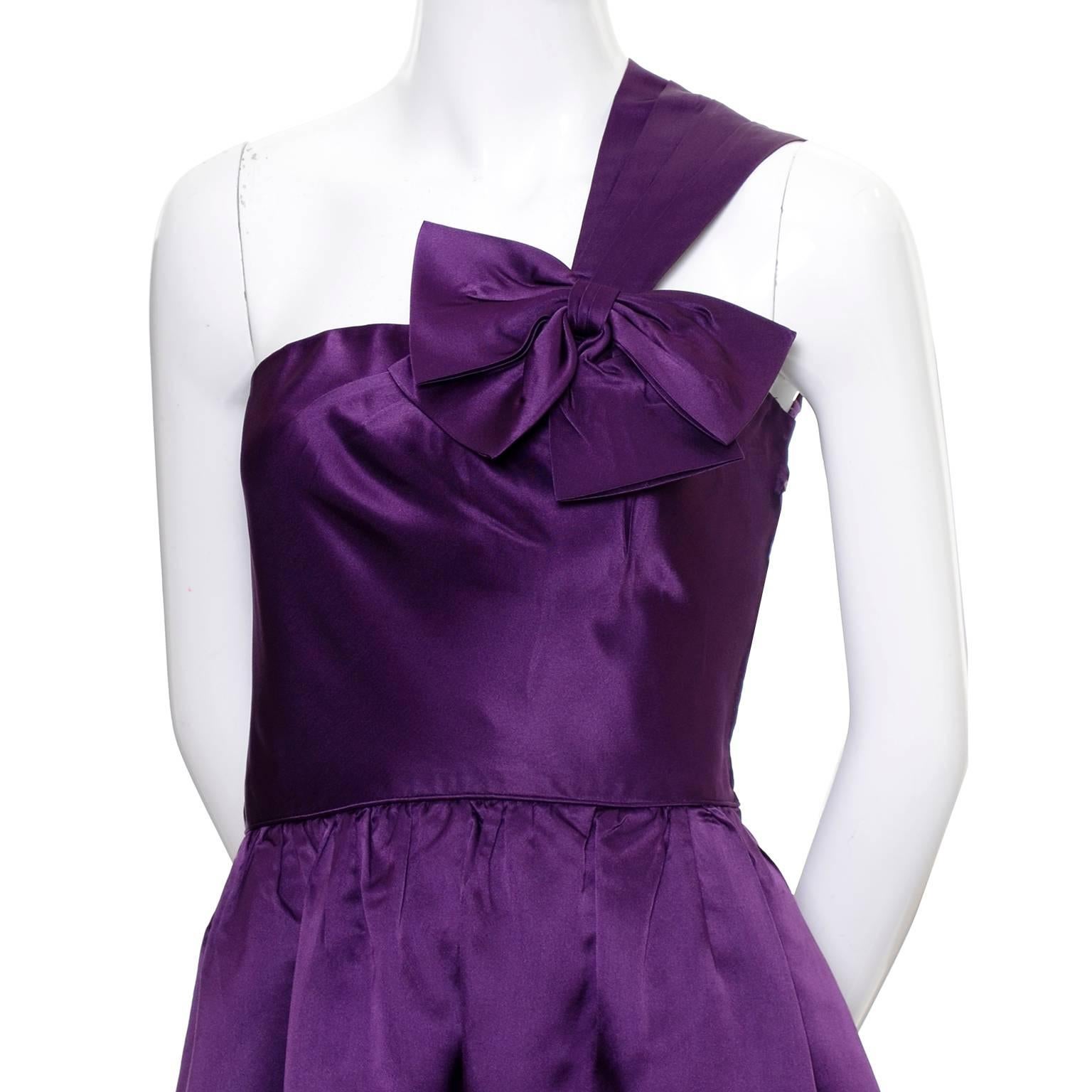 Vintage Purple Dress by Victoria Royal Satin Evening Gown One Shoulder I Magnin 3