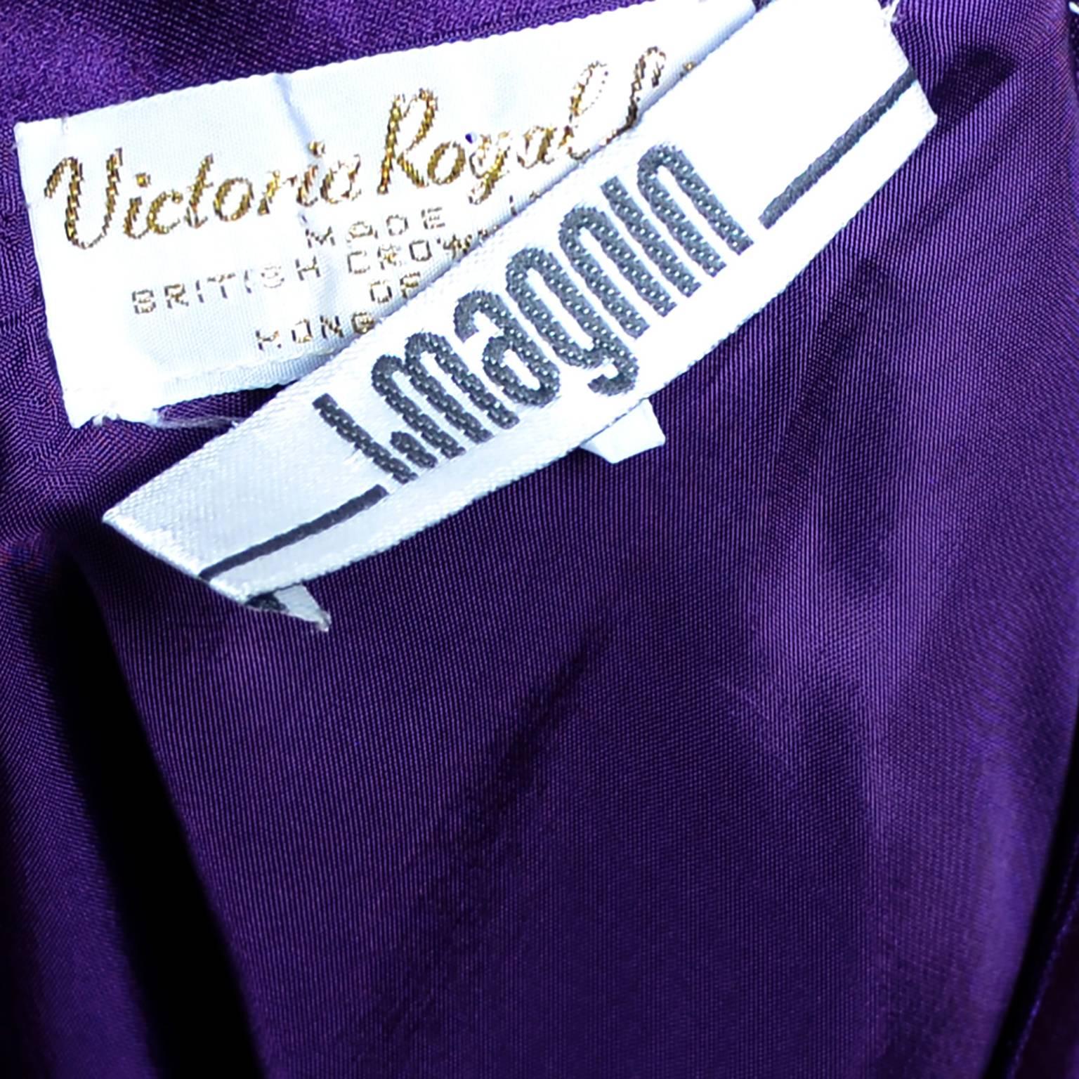 Vintage Purple Dress by Victoria Royal Satin Evening Gown One Shoulder I Magnin 4