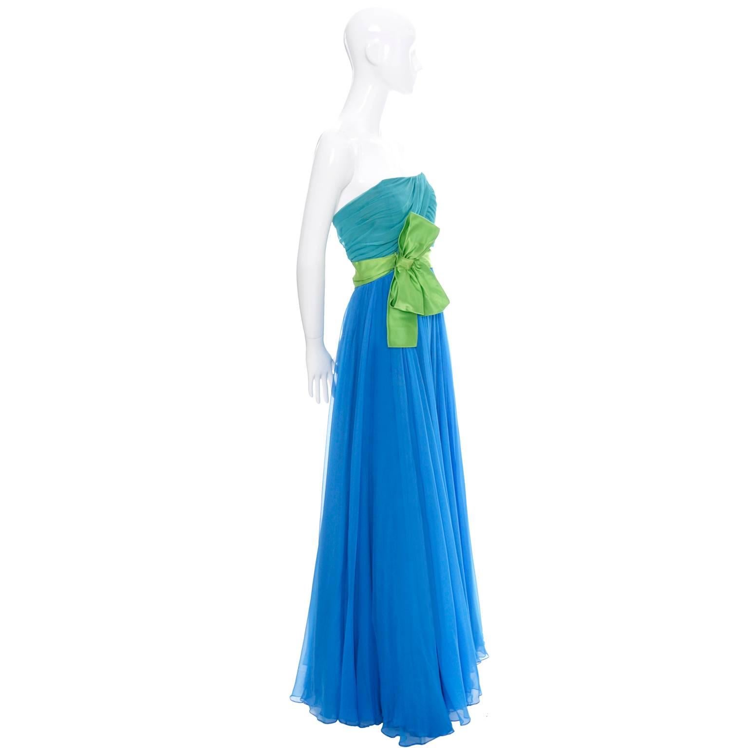 blue green chiffon dress