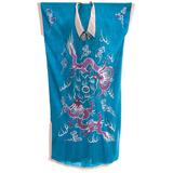 Vintage Caftan Chinese Blue Fine Silk Purple Dragon Embroidery Kaftan One Size