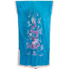 Vintage Caftan Chinese Blue Fine Silk Purple Dragon Embroidery Kaftan One Size