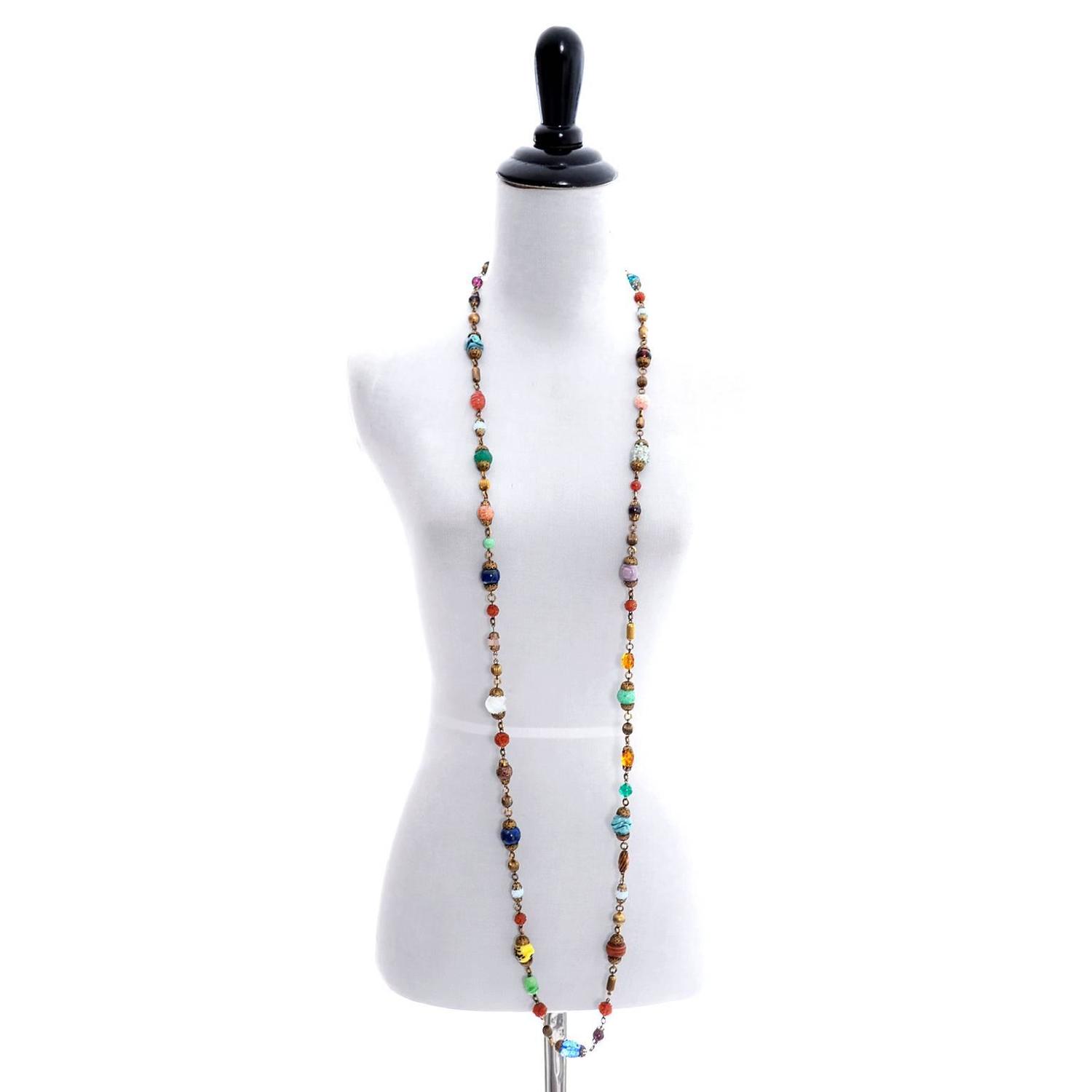 Vintage 1920s Rare Glass Bead Flapper Necklace Lapis Lampwork Peking