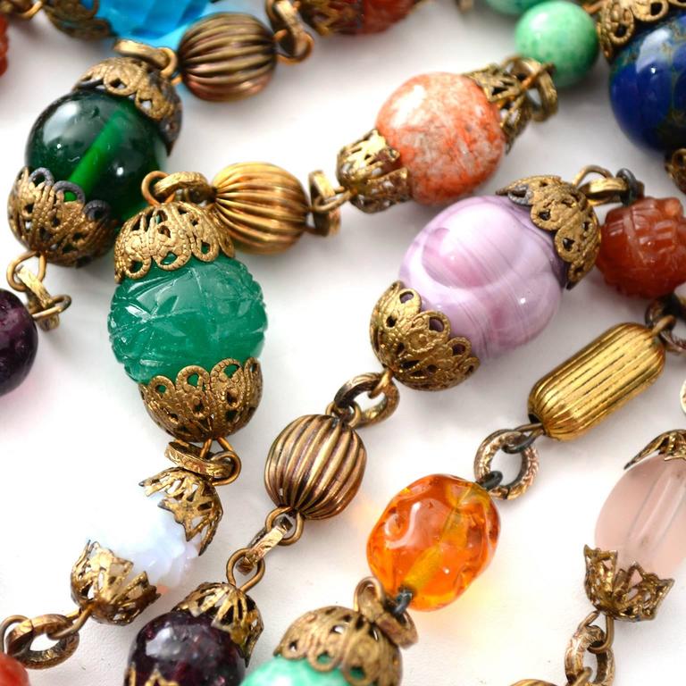 Vintage 1920s Rare Glass Bead Flapper Necklace Lapis Lampwork Peking