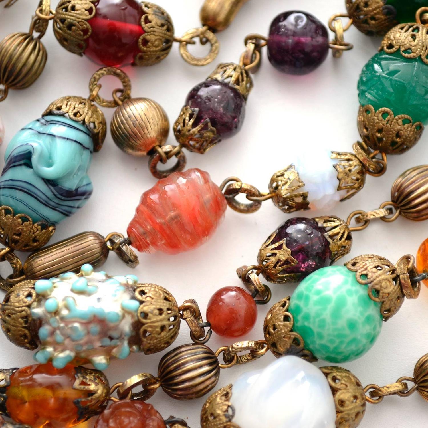Vintage 1920s Rare Glass Bead Flapper Necklace Lapis Lampwork Peking